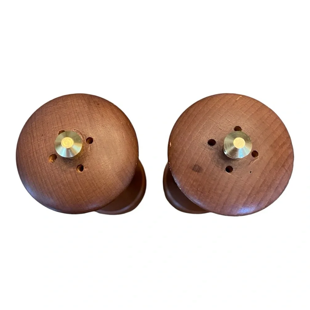 Vintage Wooden Salt & Pepper Shakers 6” Brass S P Mid Century Japan